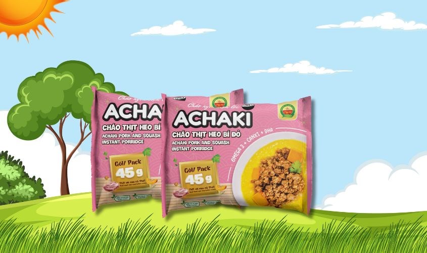 Cháo ăn liền Achaki vị thịt heo, bí đỏ gói 72g (từ 1 tuổi)