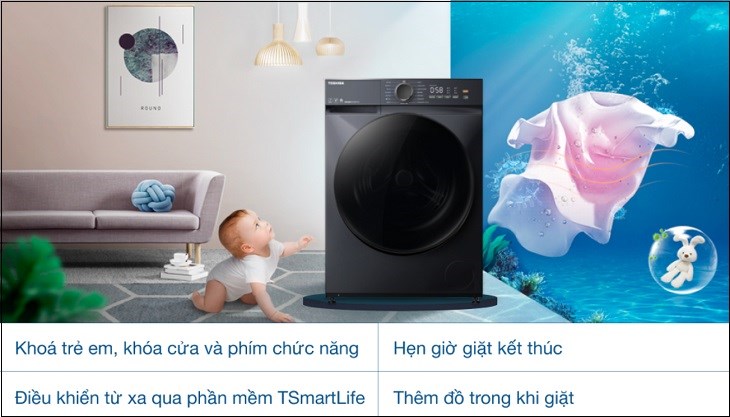 Máy giặt Toshiba dòng BU-UWV còn trang bị nhiều tiện ích khác, thuận tiện cho việc sử dụng