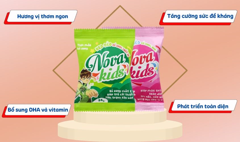 Kẹo dẻo Nova Kids có hình thù ngộ nghĩnh, hương vị thơm ngon