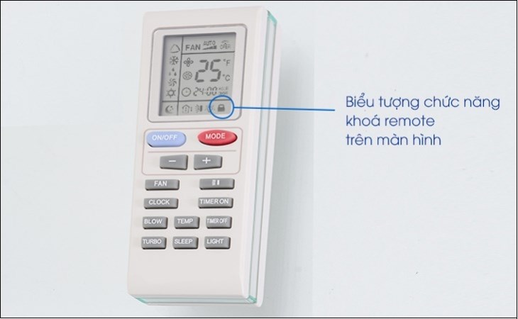 Biểu tượng ổ khóa xuất hiện trên màn hình chứng tỏ remote máy lạnh Casper bị khóa