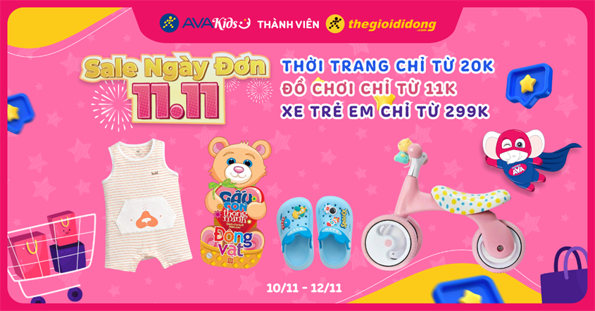 Ngày đẹp 11.11 sale sốc: Thời trang giảm chỉ từ 20k, đồ chơi chỉ từ 11k, xe trẻ em chỉ từ 299k. Mua ngay!