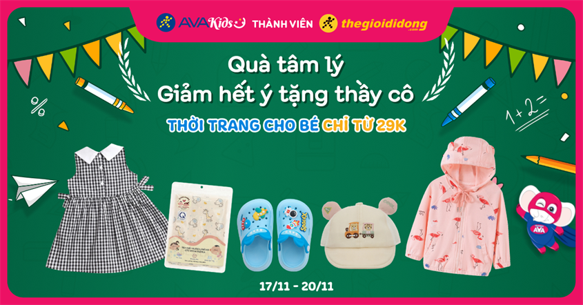 Mừng nhà giáo Việt Nam giảm hết ý tặng thầy cô: Thời trang cho bé chỉ từ 29.000đ. Mua ngay!