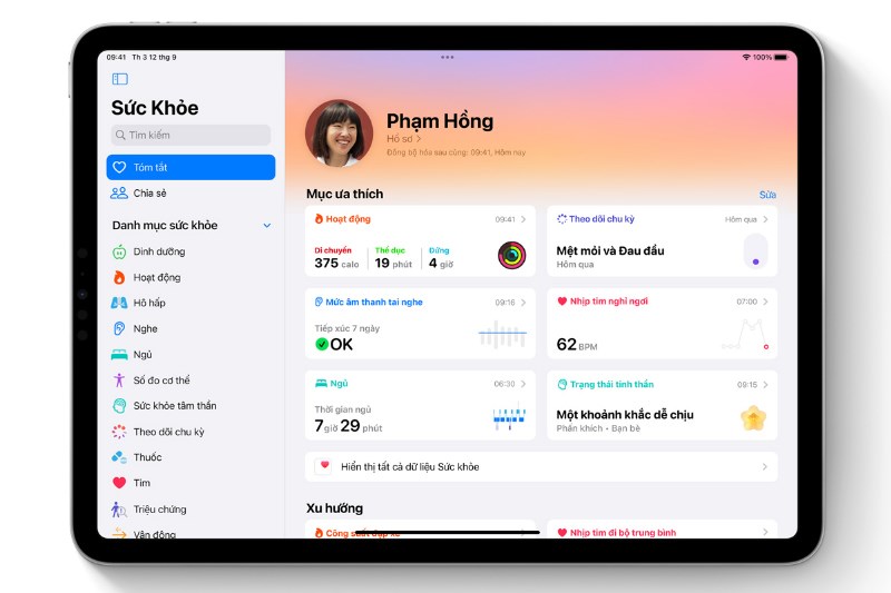 Ứng dụng Sức khoẻ lần đầu được trang bị trên hệ điều hành mới nhất của iPad