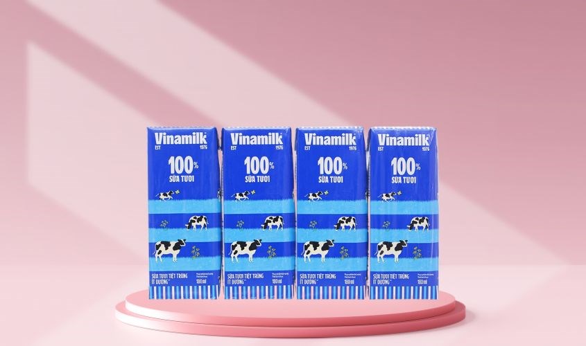 Lốc 4 hộp sữa tươi tiệt trùng Vinamilk ít đường 180 ml (từ 1 tuổi)