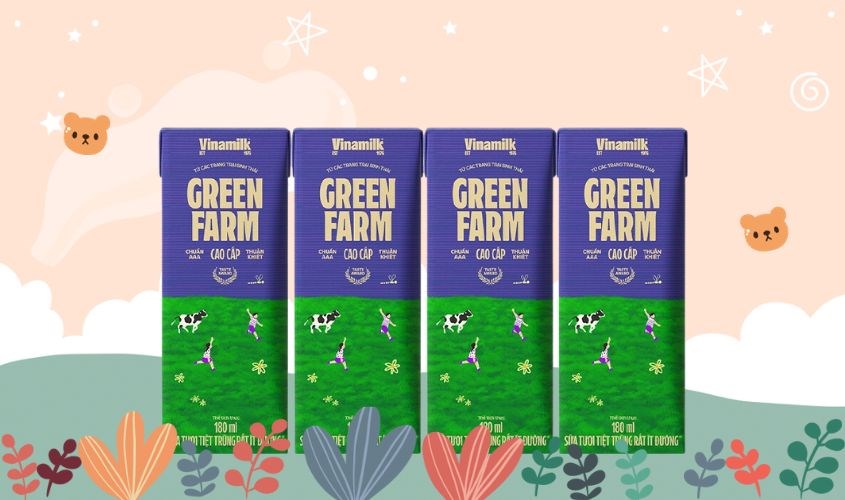 Lốc  4 hộp sữa tươi tiệt trùng Vinamilk Green Farm rất ít đường 180 ml (từ 1 tuổi)