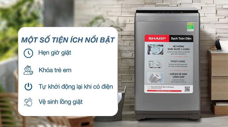 Các tiện ích thông minh được trang bị trên máy giặt Sharp 10 kg ES-W10NV-GY