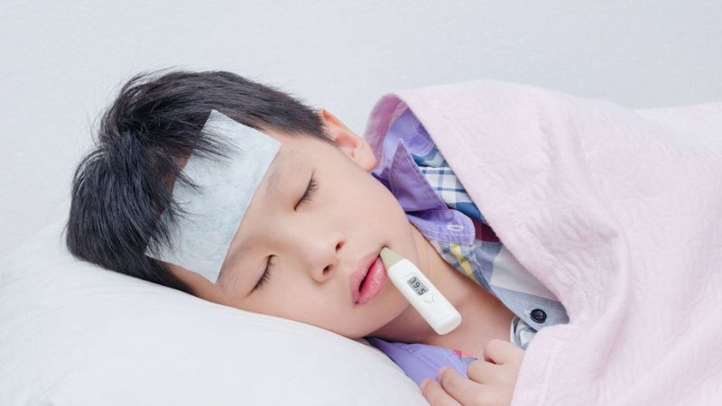 Trẻ biểu hiện sốt cao đột ngột kèm theo nổi nốt mụn nước, vết loét ở vòm họng