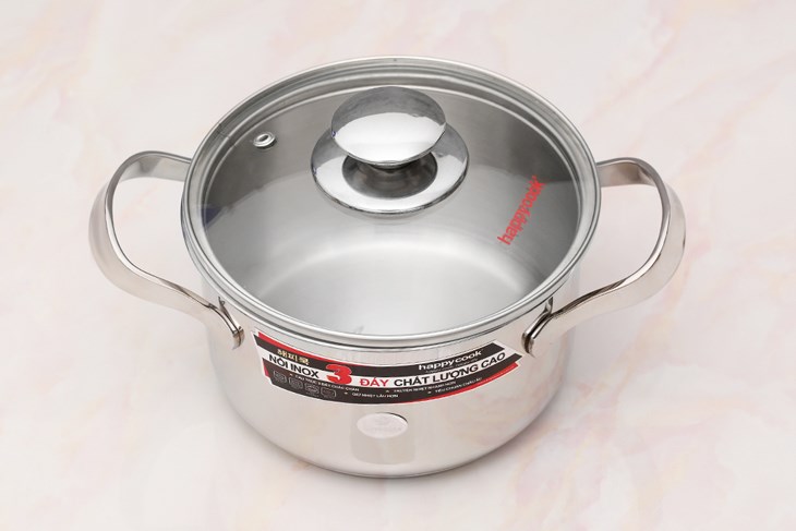 Nồi inox 3 đáy nắp kính 16 cm Happycook N16-NMG thích hợp nấu các món kho mặn, nấu canh cho 1 - 2 thành viên