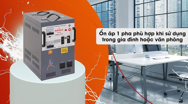 Ổn áp Robot 1 pha 10KVA 150 giúp ổn định mạng lưới điện ở văn phòng và gia đình nhờ sử dụng ổn áp 1 pha 