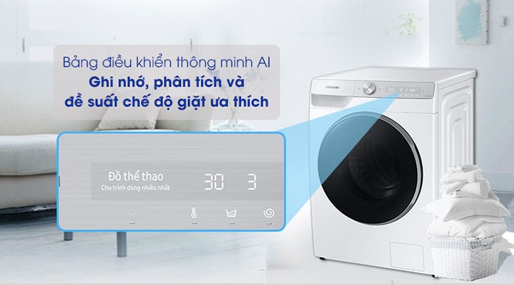 Máy giặt Samsung Inverter 10kg WW10TP44DSH/SV ghi nhớ và đề xuất chế độ giặt với bảng điều khiển thông minh AI