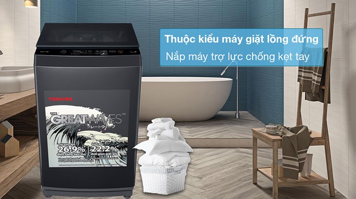 Máy giặt Toshiba 9 kg AW-M1000FV(MK) thuộc kiểu máy giặt lồng đứng với chất liệu vỏ máy làm bằng kim loại sơn tĩnh điện có độ bền tốt