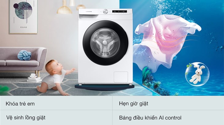 Máy giặt Samsung Inverter 13 kg WW13T504DAW/SV có tính năng tự làm vệ sinh để hạn chế vi khuẩn và nấm mốc phát triển