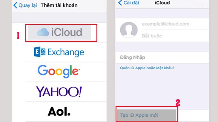 Người dùng chọn iCloud để bắt đầu điền thông tin