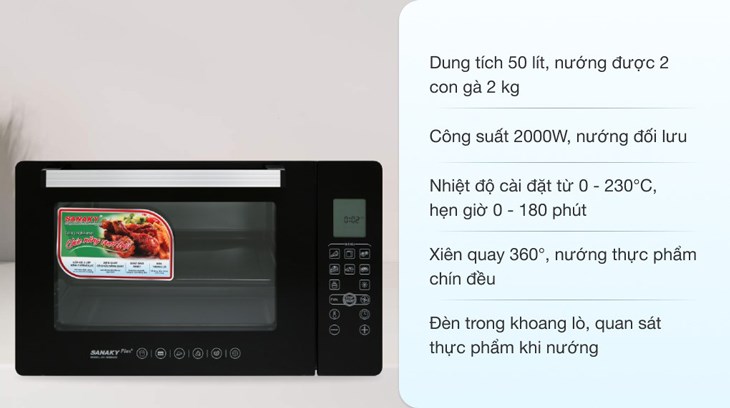 Lò nướng Sanaky VH 5088N2D 50 lít được bán với giá 2.990.000 đồng (cập nhật 08/2023 và có thể thay đổi theo thời gian)