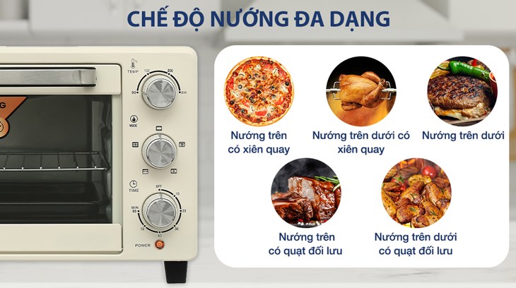 Lò nướng AVA TO2501 25 lít được tích hợp đa dạng thực đơn nấu nướng tự động