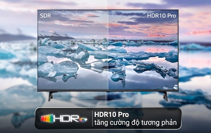 Smart Tivi LG 4K 65 inch 65UQ7550PSF có thể tăng cường độ tương phản với công nghệ HDR10 Pro giúp nội dung hiển thị sắc nét
