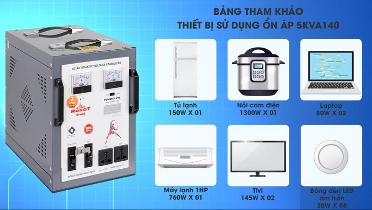 Ổn áp Robot 1 pha 5KVA 140 thích hợp sử dụng cho các đồ điện gia dụng trong nhà