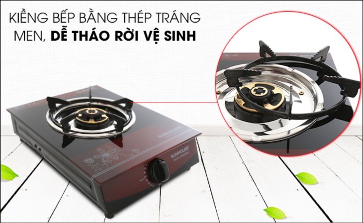 Bếp ga đơn Sunhouse SHB212KG có kiềng bếp bằng thép tráng men, thuận tiện lau chùi sau khi sử dụng