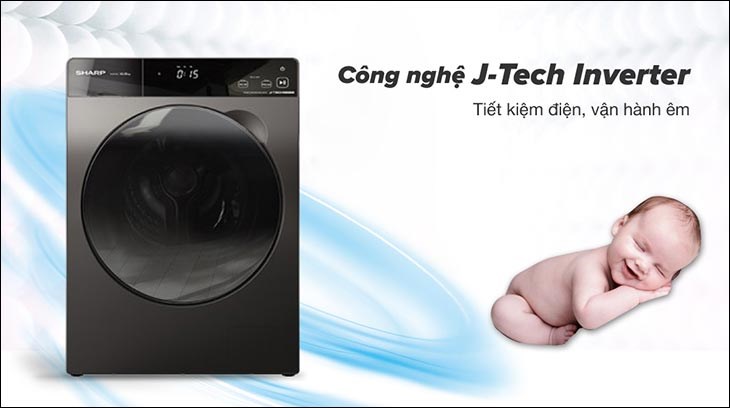 Máy giặt Sharp Inverter 10.5 Kg ES-FK1054PV-S tiết kiệm điện năng tối ưu, vận hành êm ái với công nghệ J-tech Inverter Máy giặt Sharp Inverter 10.5 Kg ES-FK1054PV-S tiết kiệm điện năng tối ưu, vận hành êm ái với công nghệ J-tech Inverter