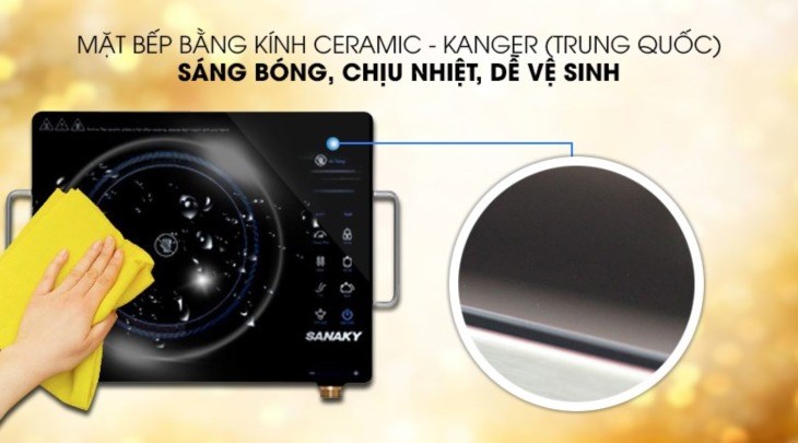 Bếp hồng ngoại Sanaky SNK-2524HGN có mặt kính Ceramic bền bỉ, dễ vệ sinh