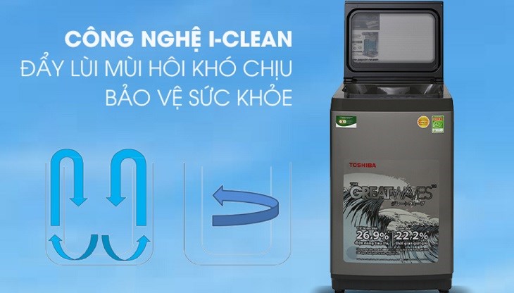Máy giặt Toshiba 9 kg AW-K1005FV(SG) được trang bị công nghệ I - Clean có thể làm sạch được bề mặt bên ngoài lồng giặt