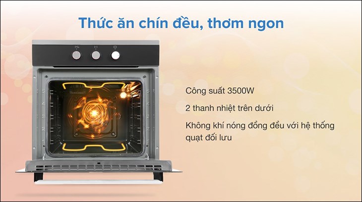 Nhờ công suất 3500W, lò nướng âm Hafele HO-K60B (534.05.581) 65 lít có thể giúp thực phẩm trở nên thơm ngon, chín đều