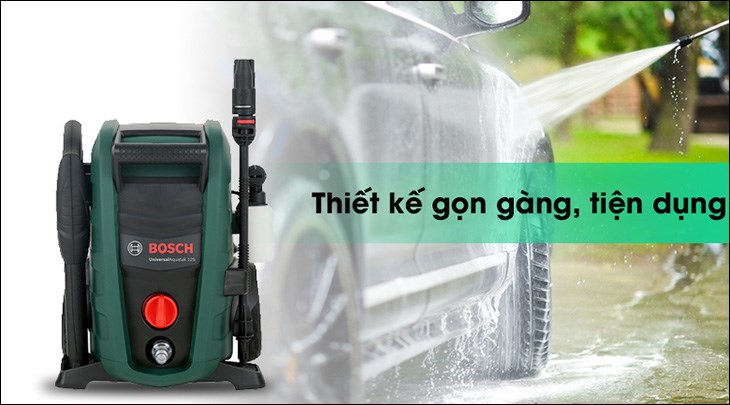 Máy phun xịt rửa áp lực cao Bosch Universal AQT 125 1500W có lực phun mạnh giúp người dùng tiết kiệm thời gian trong việc rửa xe, rửa sân,...