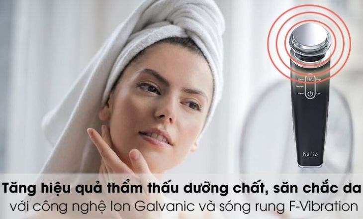 Máy đẩy tinh chất dưỡng trắng Halio Ion Black có khả năng làm tăng hiệu quả thẩm thấu dưỡng chất, săn chắc da