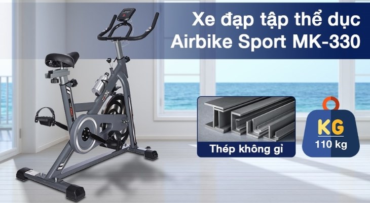 Xe đạp tập thể dục Airbike Sport MK-330 có khung sườn được làm từ thép không gỉ bền chắc