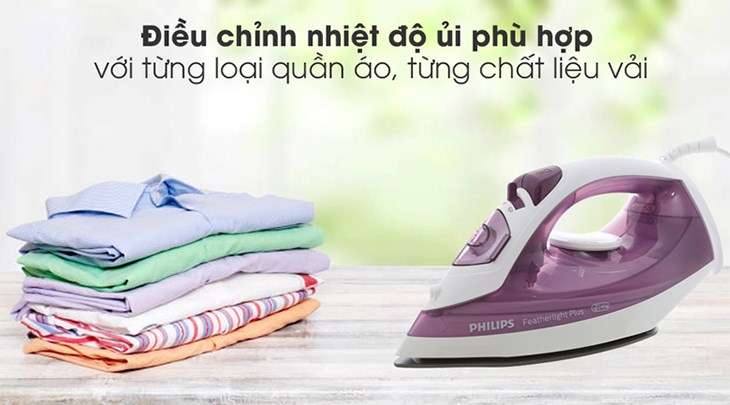 Bàn ủi hơi nước Philips GC1426/39 1400W có đa dạng mức nhiệt cho mọi loại vải