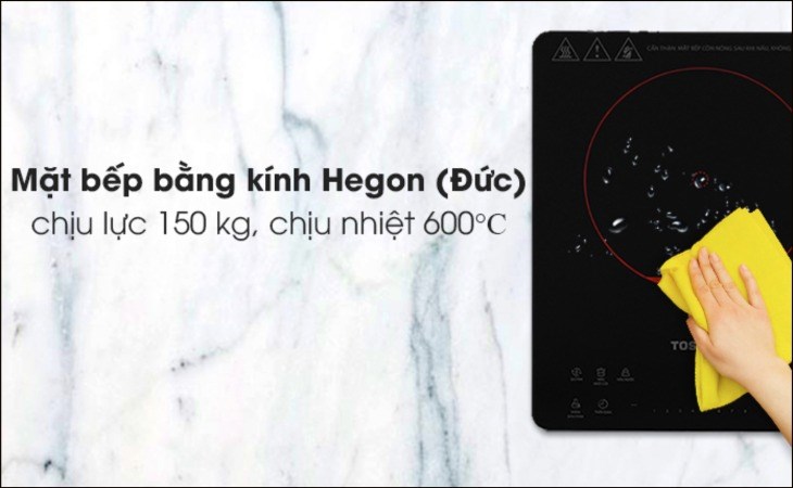 Chất liệu mặt bếp từ Toshiba IC-20S1PV bằng kính Hegon có khả năng chịu lực 150 kg