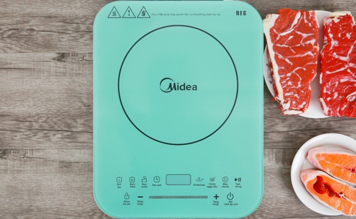 Bếp từ Midea MI-T2120DA có mặt bếp bằng sứ cao cấp, cho khả năng cách điện tốt