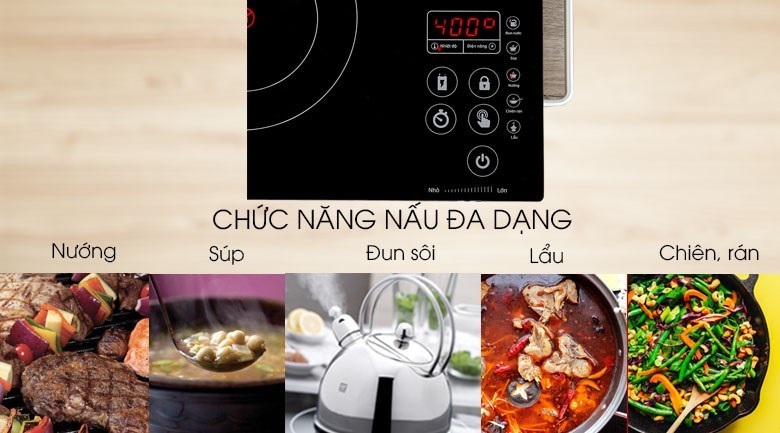 Bếp hồng ngoại Sunhouse SHD 6017(EMC) được trang bị chế độ chiên, rán giúp người dùng chế biến món ăn dễ dàng hơn