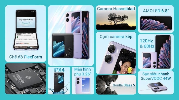 Điện thoại OPPO Find N2 Flip nổi bật với thiết kế gập và màu sắc tươi trẻ 