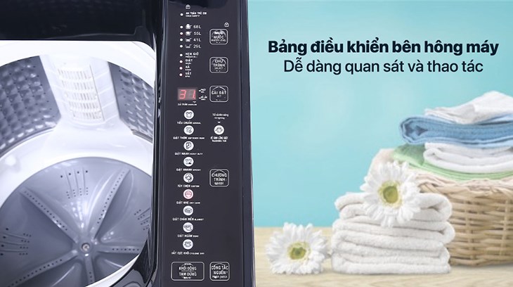 Máy giặt Aqua 10 KG AQW-F100GT.BK dễ dàng điều khiển và quan sát với bảng điều khiển bên phải sử dụng tiếng Việt