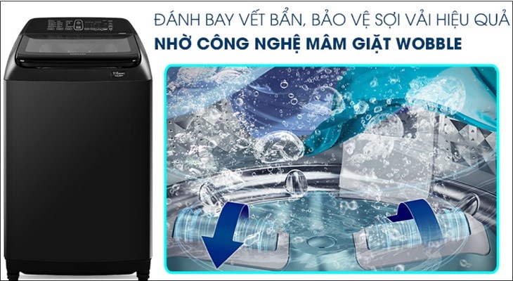 Mâm giặt Wobble trên máy giặt Samsung Inverter 16 kg WA16R6380BV/SV giảm xoắn rối và hỗ trợ đánh bay vết bẩn trên quần áo hiệu quả hơn