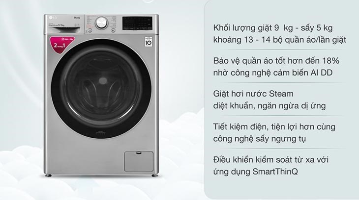 Máy giặt sấy LG Inverter 9 kg FV1409G4V tích hợp nhiều tính năng và công nghệ nổi bật
