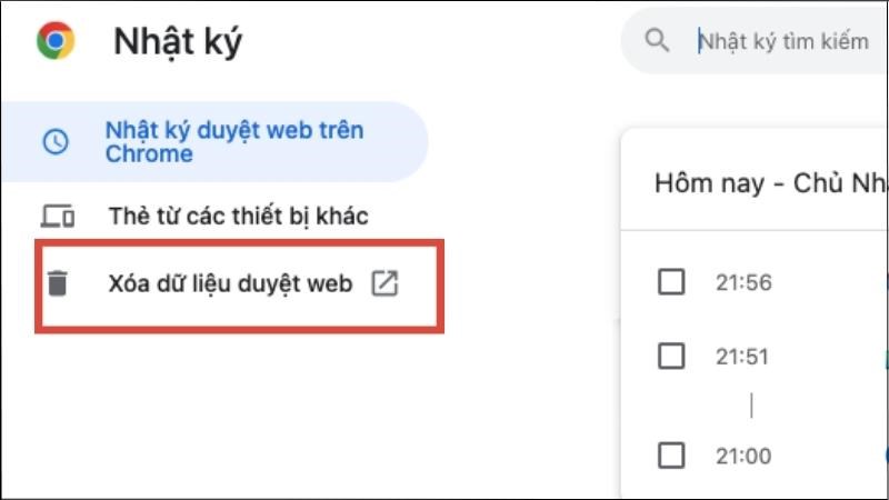 Nhấn vào Xoá dữ liệu duyệt web