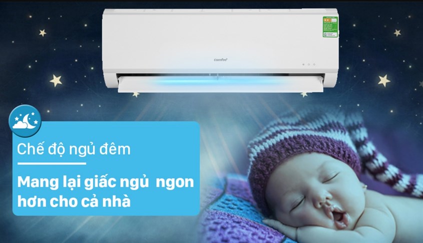 Máy lạnh Comfee 1 HP SIRIUSB-9E có chế độ ngủ đêm giúp người dùng giảm bớt hiện tượng lạnh buốt mà vẫn hỗ trợ máy lạnh sử dụng điện tiết kiệm trong suốt quá trình vận hành