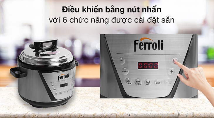 Nồi áp suất điện Ferroli FPC900-D 5 lít điều khiển dễ bằng nút nhấn với 6 chức năng nấu được cài đặt sẵn