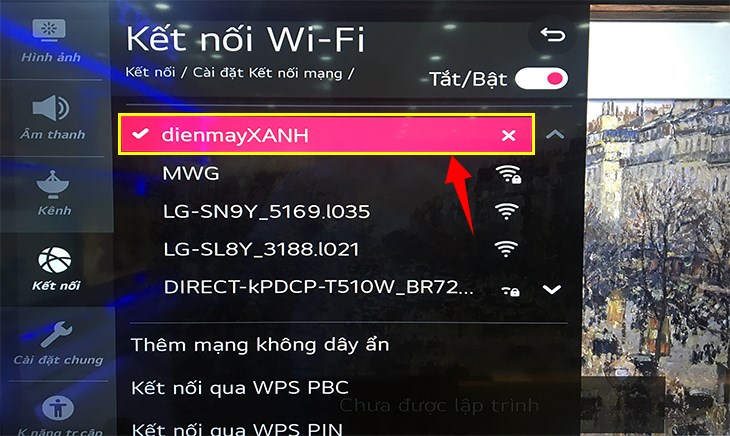 Nếu kết nối thành công, bạn sẽ thấy có một dấu tích (✓) xuất hiện phía trước tên của Wi-Fi