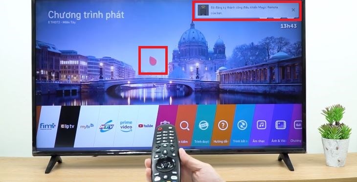 Khi kết nối Magic Remote thành công, trên màn hình tivi sẽ hiển thị thông báo và hiển thị trỏ chuột hình giọt nước