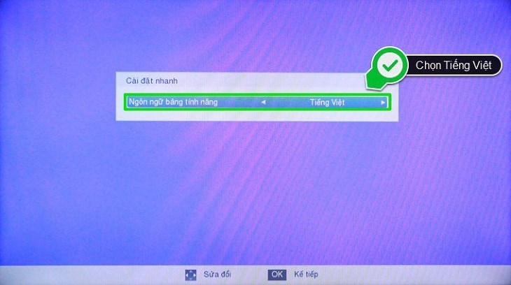 Chọn ngôn ngữ tiếng Việt cho tivi sau khi reset