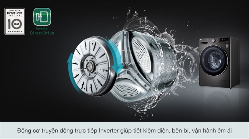 Máy giặt LG Inverter 10 kg FV1410S3B sở hữu khả năng hoạt động êm ái, bền bỉ với động cơ truyền động trực tiếp
