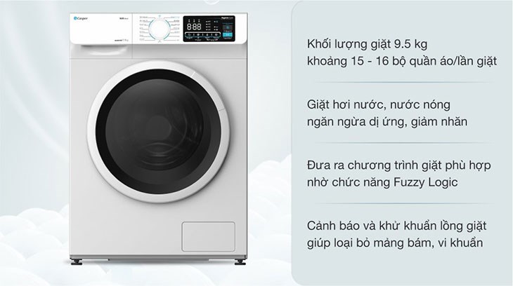 Máy giặt Casper Inverter 9.5 KG WF-95I140BWC được bảo hành chính hãng 2 năm, có người đến tận nhà khi mua tại Điện máy XANH