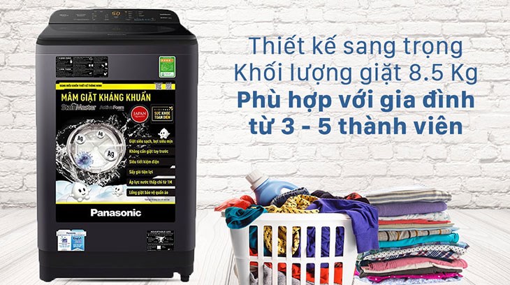 Máy giặt Panasonic 8.5 Kg NA-F85A9BRV có khối lượng giặt 8.5 kg, phù hợp với gia đình 3 - 5 thành viên