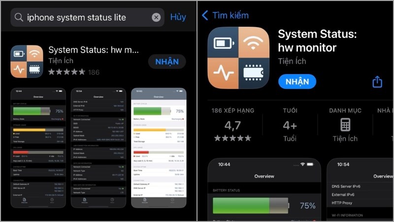 iPhone System Status Lite được thiết kế riêng cho iPhone