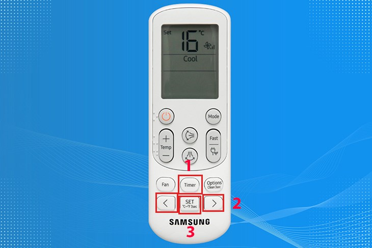 Nhấn nút Timer, chọn nút mũi tên trái hoặc phải và chọn nút SET để thiết lập thời gian hẹn giờ