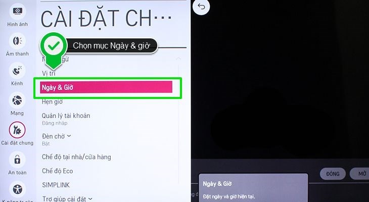 cài đặt chung ngày giờ smart tivi lg webos