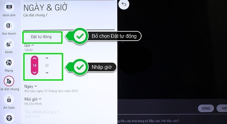 cài đặt giờ thủ công smart tivi lg webos